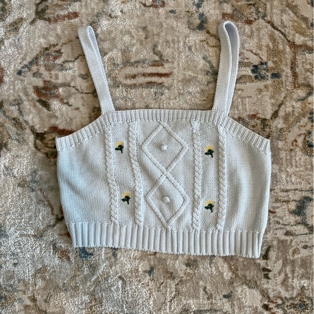 wild fable Cream Knit Tank Top with floral Embroidery